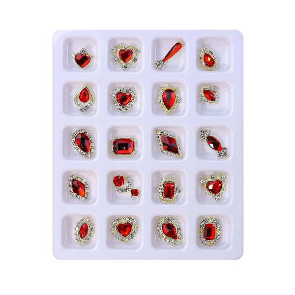 3D Skinnende Kærlighedshjerte Negle Rhinestones Luksus Krystal Zircon Neglesmykker Neglekunst Red