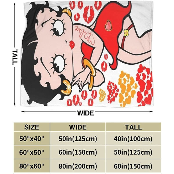 Betty Boop Fleecefilt för alla årstider, Mjuk Fluffig Varm Flanell Plysch Täcke för Soffa, Säng, Jul -w272 50x40in 125x100cm