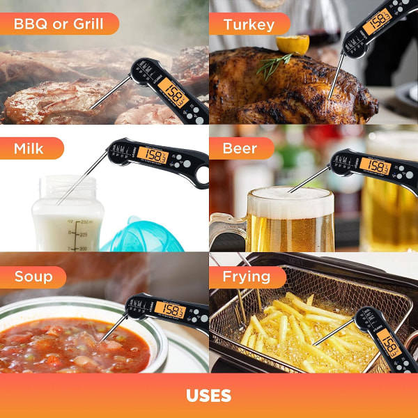 Digital Kötttermometer, 2-i-1 Mattermometer med Dubbel Sond och Temperaturalarm, Vattentät, Kötttermometer för Matlagning, Stekning, Kalkon, Grill, etc.