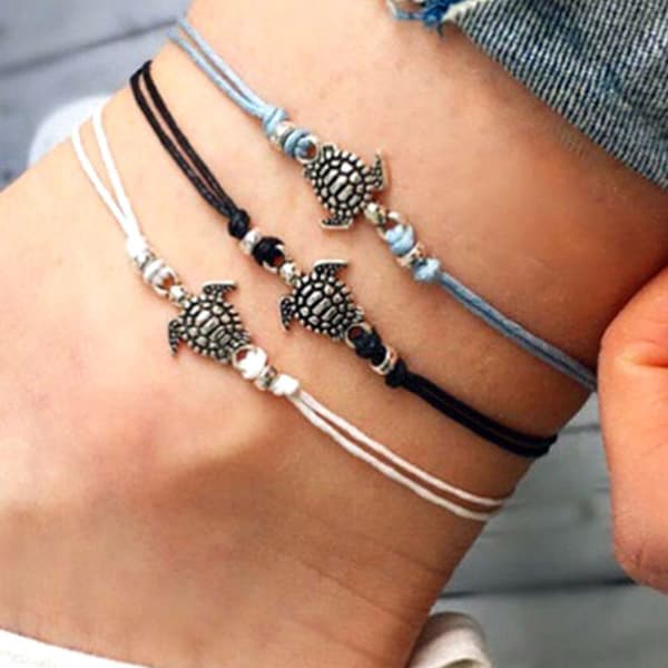 3 Färg Set Vintage Wax Rep Turtle Anklet Armband Ancient
