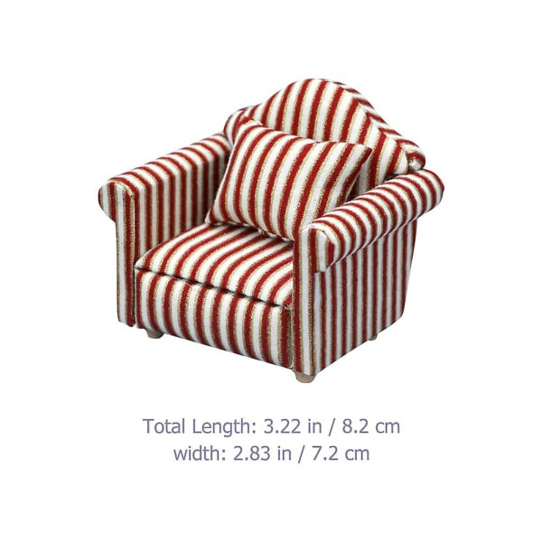 Leke-møbler for barn, Miniatyr Soffa, Dukkehussofa, Mini Armstol (8,2X7,2X6,4CM, Stripete)