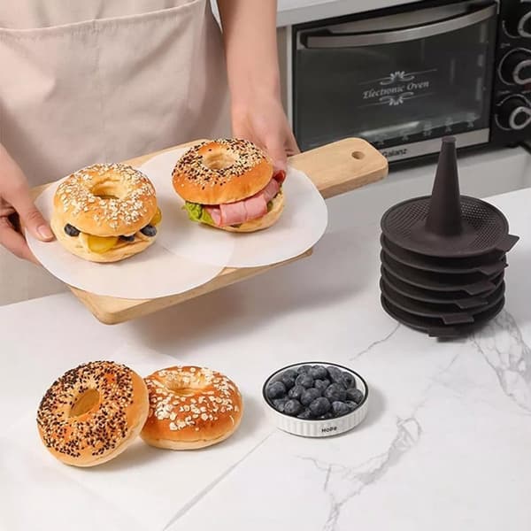 Donut bageform, donutsæt, 6 bageforme til bagel- og donutbagning (6 stk., kaffe)