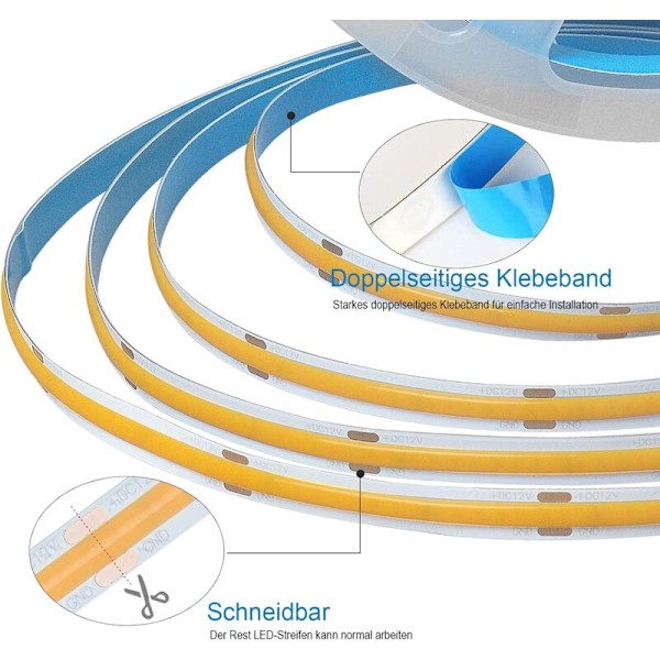 Fleksibel LED strip varm hvid 3000k høj densitet dæmpbar 5v 8w/m 640leds til soveværelse køkken gør-det-selv