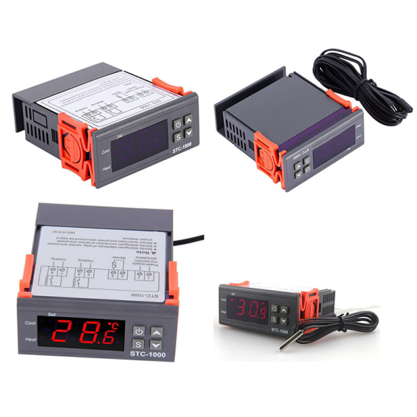 NY 12V/24V/110V/220V STC-1000 digital temperaturregulator T Svart 110-220V Black 110-220V