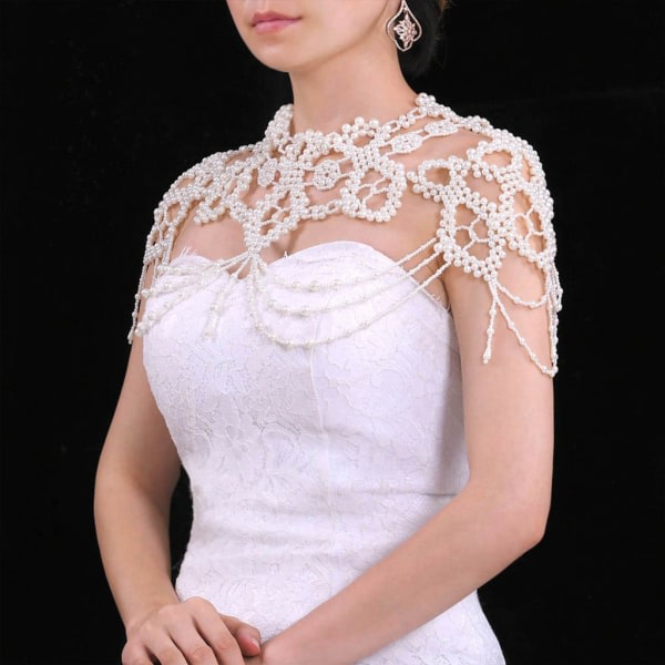 Bryllups Faux Perle Bib Choker Halskjede Smykker Beading Body Chain Sjal Krage
