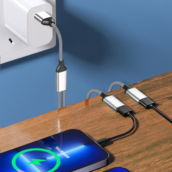 USB C hane til 2 USB C hona kabeladapter Hörlurstyp C Laddningsadapter 480Mbps Dataoverføring 30cm/11.81in