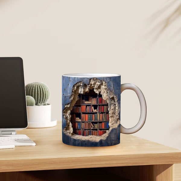 3D bokhyllemugg, en bibliotekshyllmugg, kreativt rymddesign multifunksjonskrus for lesere Blå Blue