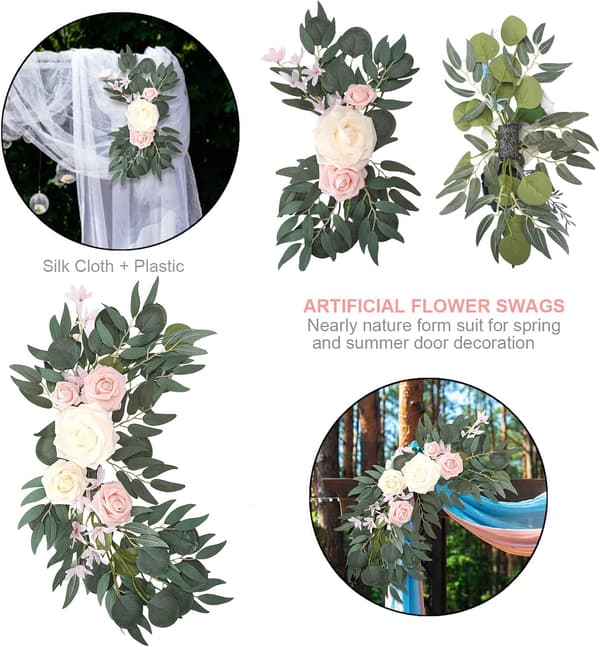 2-pak Kunstige Blomst Sværd til Bryllupper, Blomsterdekoration til Skilte og Baggrunde Pink