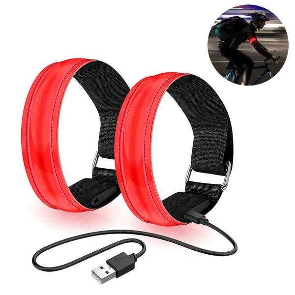 Lades opp LED-armbånd - Reflekterende bånd for jogging og løping (2 stk)