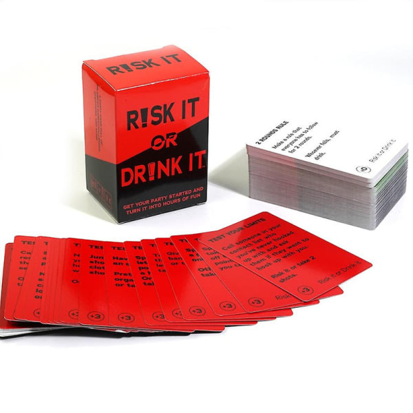 Risk It Or Drink It - Festlig festspill for college - Kortspill - Drikkespill - Pregame Night - Uppsluppen - Våger - Utmaningar - Frågor - Vuxen Risk It Or Drink It Risk It Or Drink It