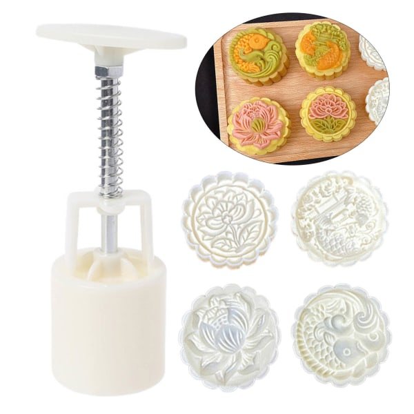 100g DIY 3D Månekageforme Månekage Stempler Tryk Sikker Månekage Tilbehør Lotus og Karpe Formet til Efterårsfestivalen