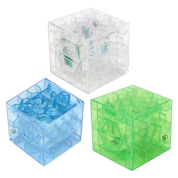 3D Cube pussel pengar labyrint bank sparande mynt insamling case Random Color 3Pcs