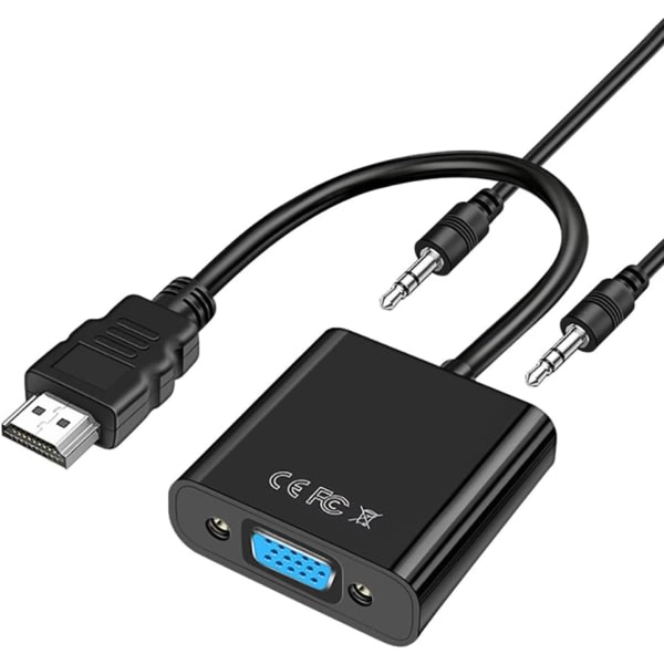 HDMI til VGA-adapter hdmi vga-adapter hdmi-adapter, 1080P vga til hdmi-konverter Kabelcomputer med 3,5 mm kabel Lydkabel Computerplade