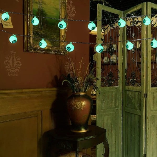 Halloween Eyeball String Lights 30LED Lights Batteridriven grön