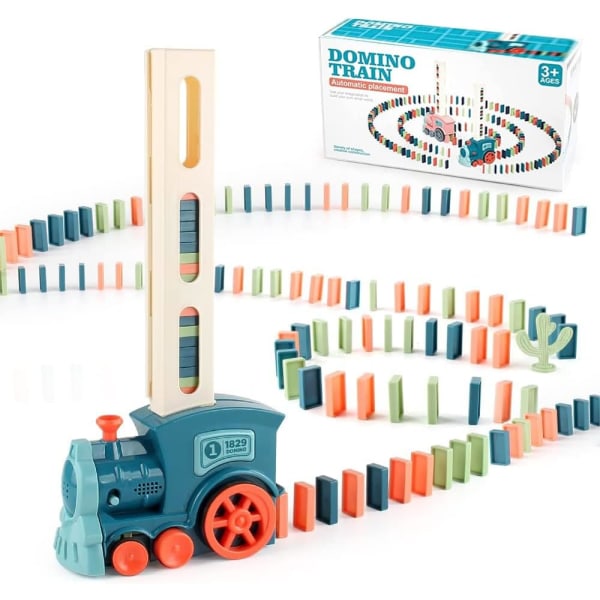 Domino tågleksak, 80 st Dominoblock elektriskt tågsats Automatisk dominoblockplacering Pedagogisk leksakspresent för flickor och pojkar 60p