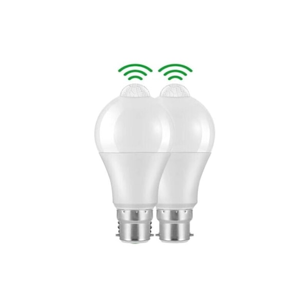 2 st B22 Bajonett LED Rörelsesensorlampa, 12W, 1020lm, Kallvit 6000K, CIR 85, IP42 Vattentät Energibesparande, Ej Dimbar, Rörelsesensorlampa