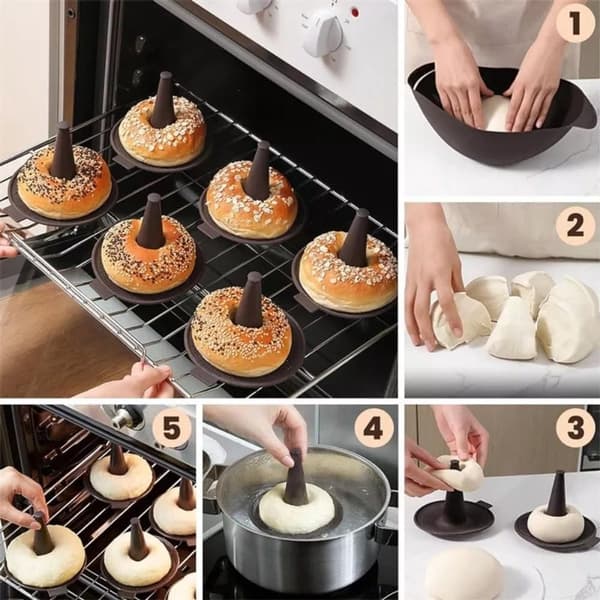 Donut bageform, donutsæt, 6 bageforme til bagel- og donutbagning (6 stk., kaffe)