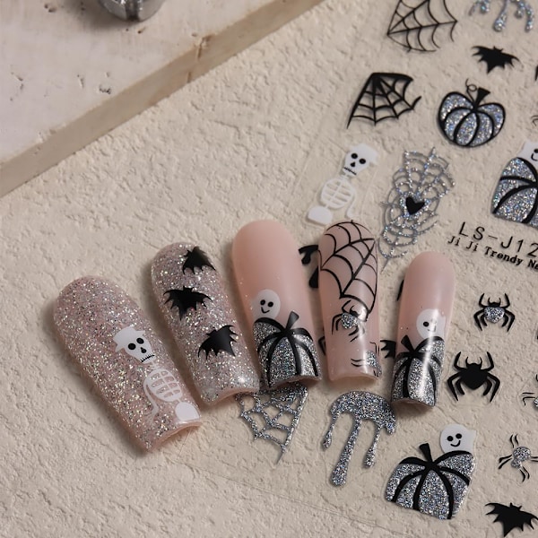 Halloween Glitter Nagelstickers 8 Ark Nagelstickers Dekaler Självhäftande Nagelstickers Nageldekorationsnaglar Tillbehör D