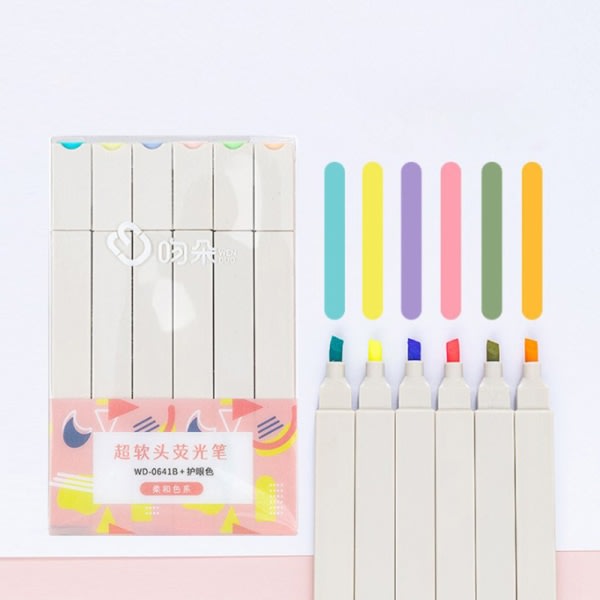 6 stk. kawaii slikfarvede manga-markører A3