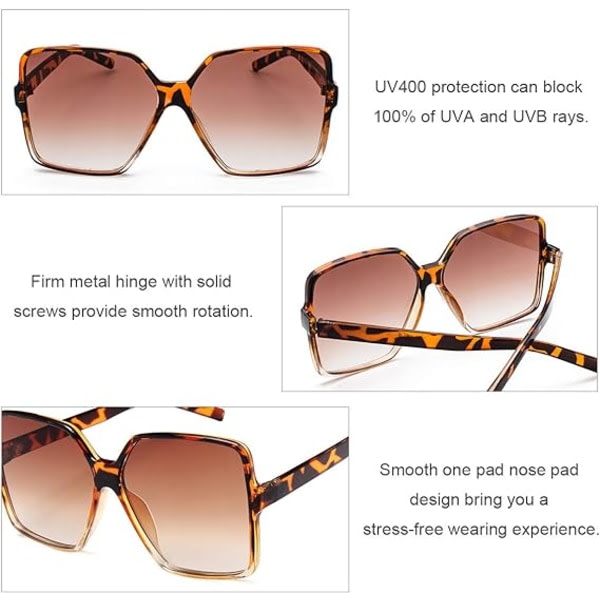 Överdimensionerade fyrkantiga solglasögon för kvinnor & män - Stora, breda modeskärmar - 100% UV-skydd - Unisex
