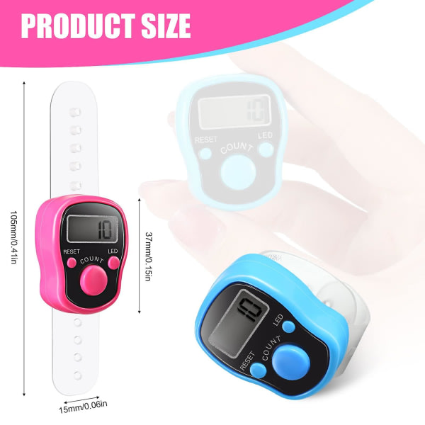 2-pack Handhållen användbar digital display Stickning Virkstygn Rad Tally Blå Rosa Counter Stickning Rad Counter