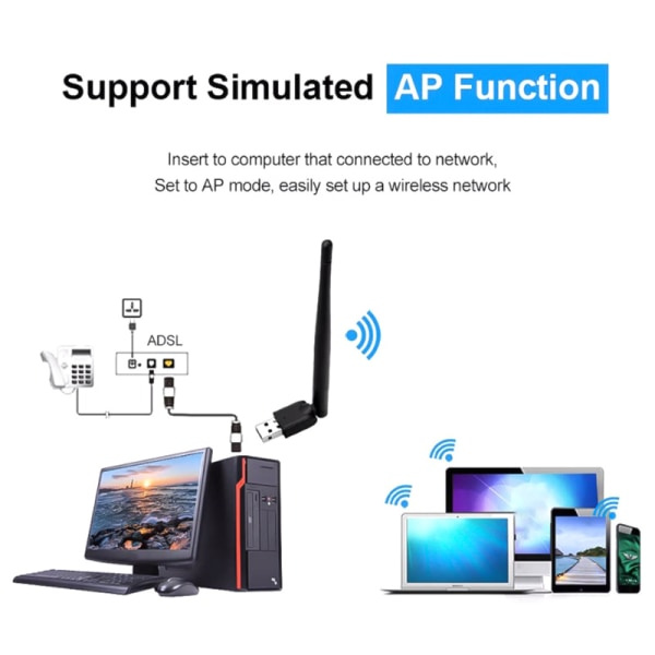 150 Mbps USB WiFi-adapter 2.4G trådløst nettverkskort MT7601 802.