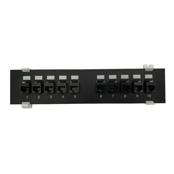Patch Panel CAT6 10 Port 10G Støtte 1U Nettverk Patch Panel UTP 19 Tommers Veggmontering eller Rackmontering Punch Down Blokk for CAT6 Svart