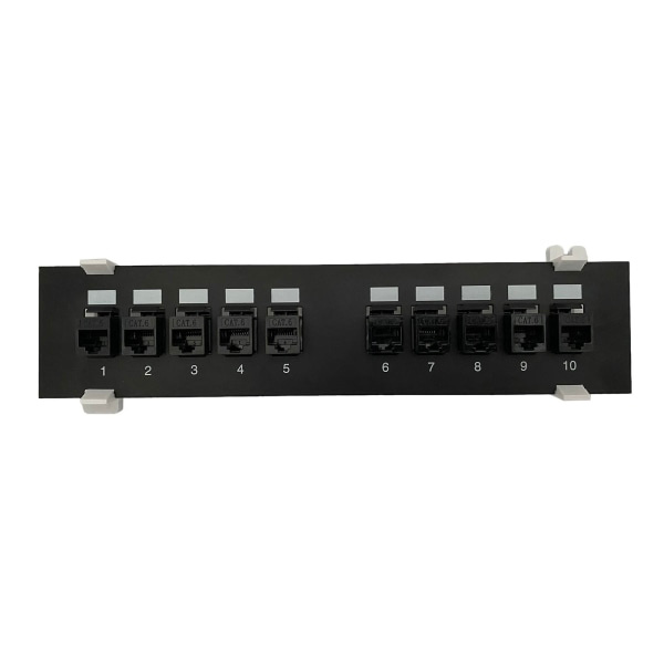 Patchpanel CAT6 10 porte 10G understøttelse 1U netværk patchpanel UTP 19 tommer vægmontering eller rackmontering punch down blok til CAT6 sort