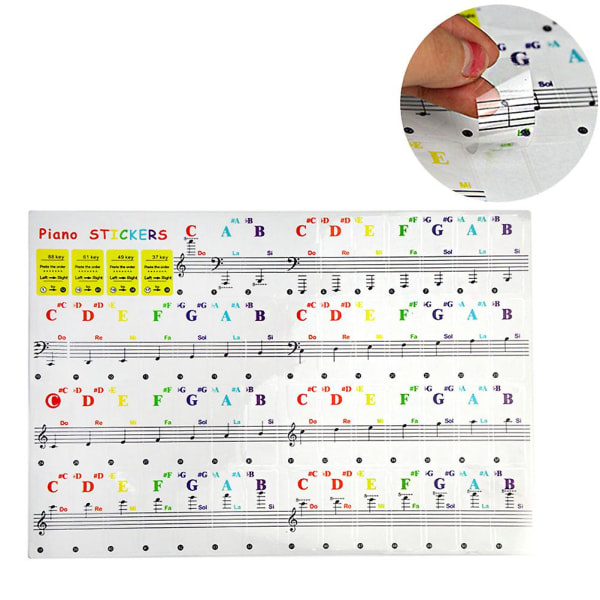 Pianotastatur-klistremerker for 88 61 49 37 tangenter elektronisk keyboard Pianoklistremerker Nybegynner Gjenbrukbare noteklistremerker