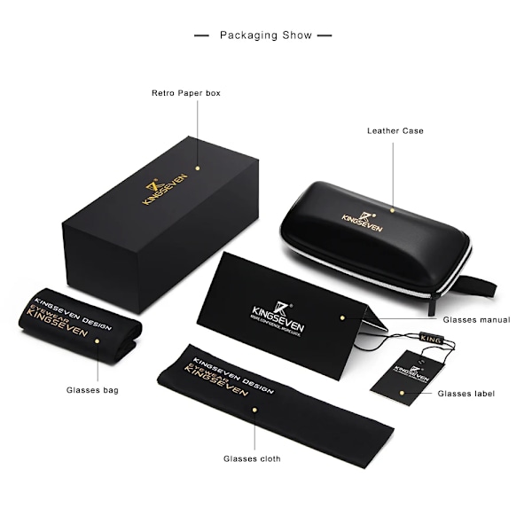 KINGSEVEN 2022 Uusi brändin muotoilu Naisten lasit TR90 Polaroid aurinkolasit Miehet Retro aurinkolasit Sonnenbrille Herren Black Black Orignal