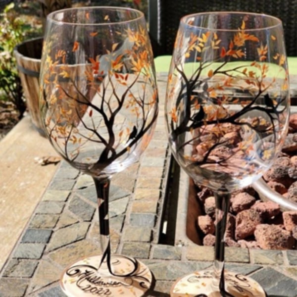 Fire Seasons Trees Vinglass Goblet Kreativt Trykt Glass C D Onesize D Onesize