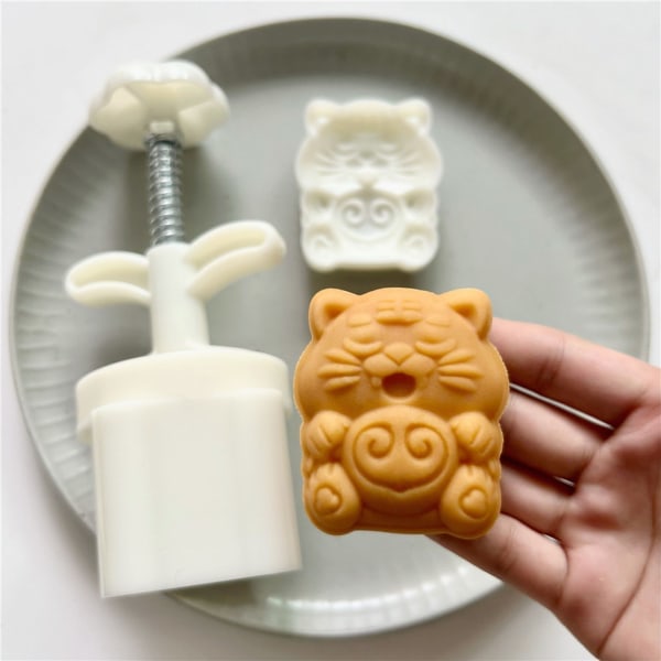 Plast Månekakeform 75g Tigerformede Frimærker Månekakeforme til Midthøstfestivalen DIY Bage Månekake Brug