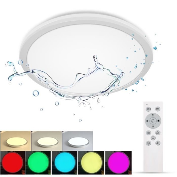 24W RGB LED-taklampe med infrarød fjernkontroll IP54 Vanntett 3000-6500K taklampe for barnerom, stue, baderom