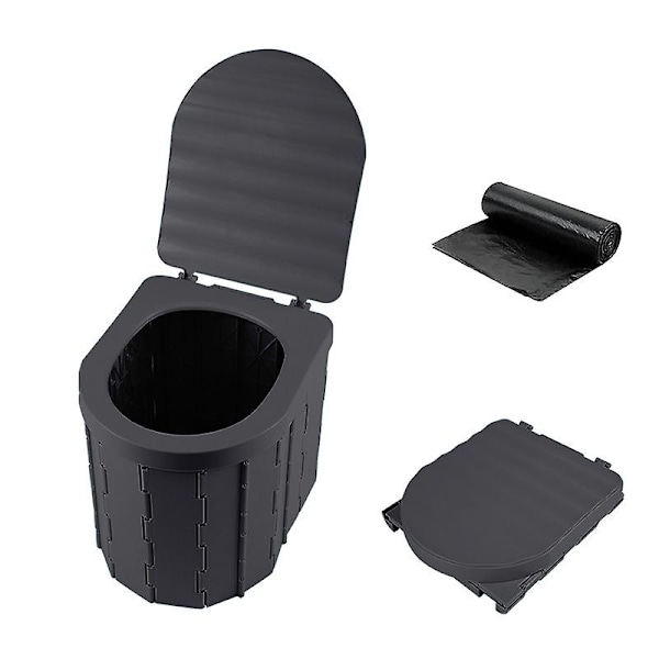 Bærbar Campingtoalett Foldbar Toalett med Lopp Vanntett Porta Potty Bil RV Teltoalett Bøtte Toalett Potte Black