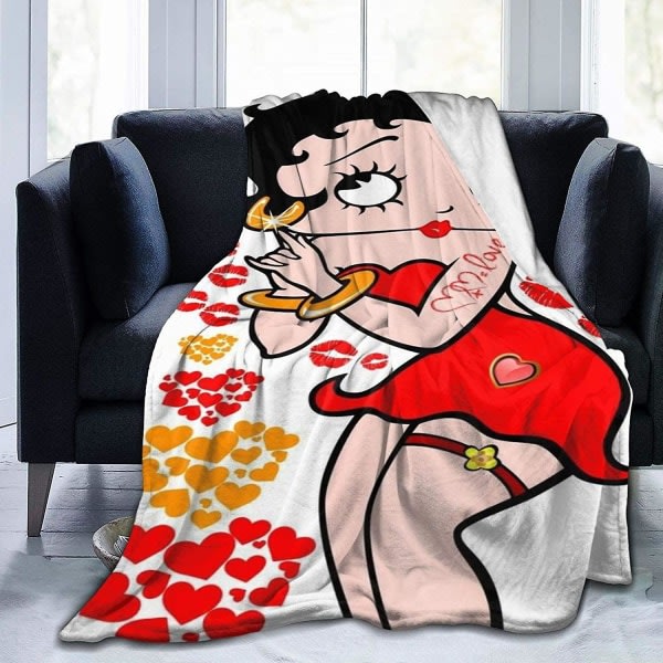 Betty Boop Fleecefilt til alle årstider, blød Fluffy varm Flanel Plys tæppe til sofa, seng, jul -w272 50x40in 125x100cm