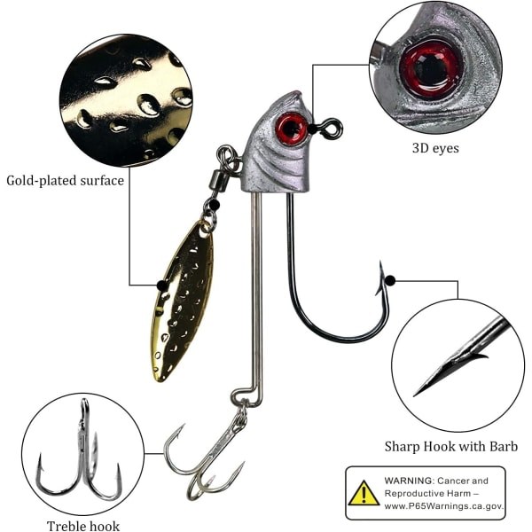 Sæt med 4 Fiske Jig Heads, Jig Head til Soft Lure Jig Head med