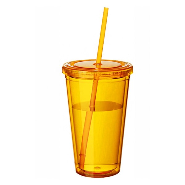 4st 450ml platt lock sugrörskopp transparent täckt mjölktekopp Hushålls kaffekopp dubbellager plastkopp dricksvattenkopp (slumpmässig färg)