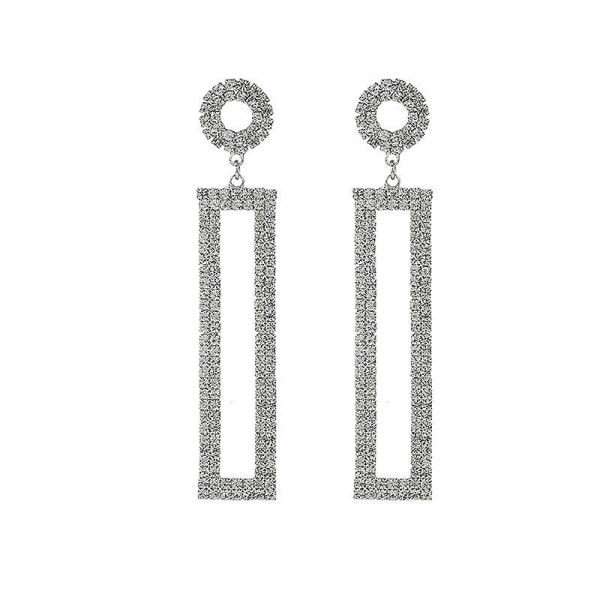 strass långa droppörhängen, geometrisk rektangel Hypoallergena smycken present för kvinnor (silver)