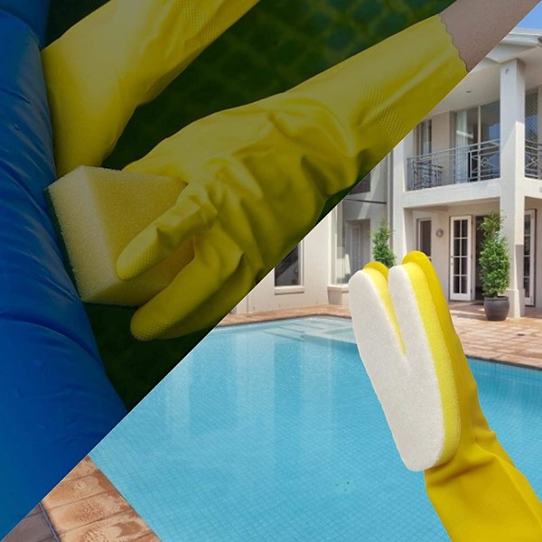 Rengöringshandskar för Pool-Spa Skrubb Mitt - Vattentäta Handskar med Skurplatta - Köksträdgårdshandskar - för Simning