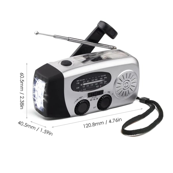 Nød-solhåndvev 1200mAh AM FM NOAA Værradio LED-lys USB-lader utendørs