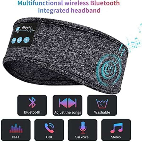 Trådløse Bluetooth-hodetelefoner Sovebånd Hodetelefoner Musikk Hodetelefoner Myke Elastiske Komfortable Musikkheadset Mp3 for Side Sleeper grå