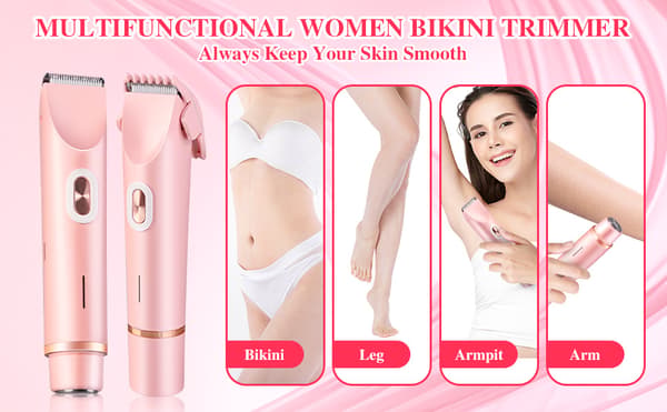 Vanntett Elektrisk Bikini Trimmer for Kvinner, 2-i-1 Design, Rosa, Dobbelthode Blue