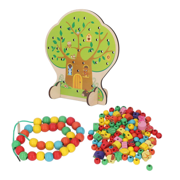 Träspetsleksak med snörning, färgglada finmotoriska leksaker, tidiga pedagogiska pusselleksaker för flickor och pojkar