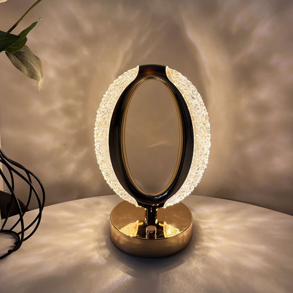Krystalllampe, liten nattbordslampe for soverom stue gull