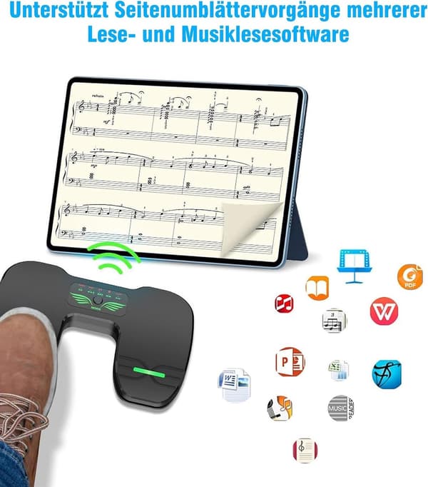 Bluetooth Sidevender-pedal, genopladelig fodkontakt til håndfri læsning og musik, fungerer med iOS, Android og Windows-tablets