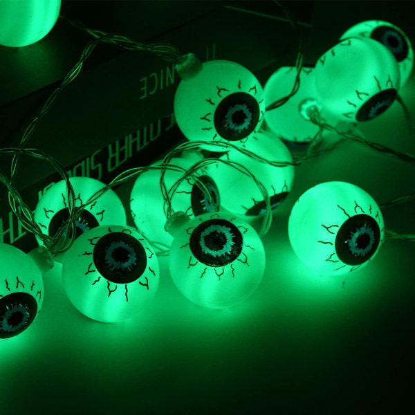 Halloween Eyeball String Lights 30LED Lys Batteridrevet Grøn