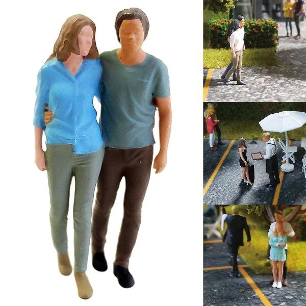 Skala 2x1:64 Håndmalet Miniature Model Par Figur Park Diorama Blå