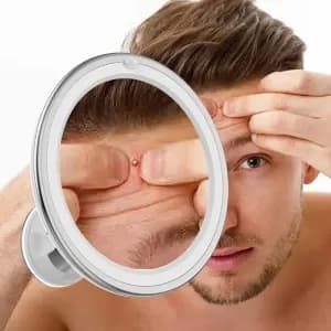 Makeup Mirror with Suction Cup, LED Light and 10x Magnification