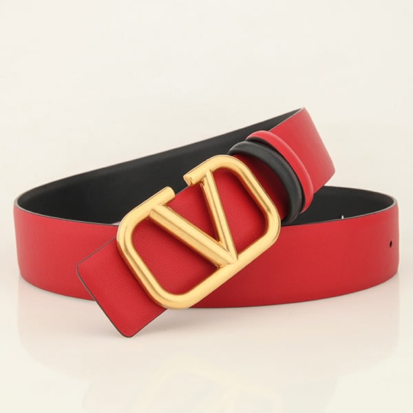 Nytt bälte V-format bälte dubbelsidigt bälte färg mode gördel klassiskt mångsidigt unisex modeläder (1 st) Röd+Guld