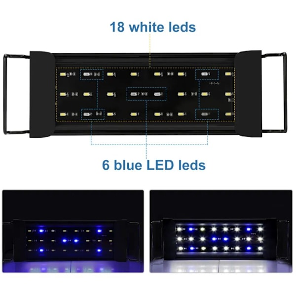 12W LED Akvarielys Universal Pasform Overfladelampe med Timer, 30-50cm